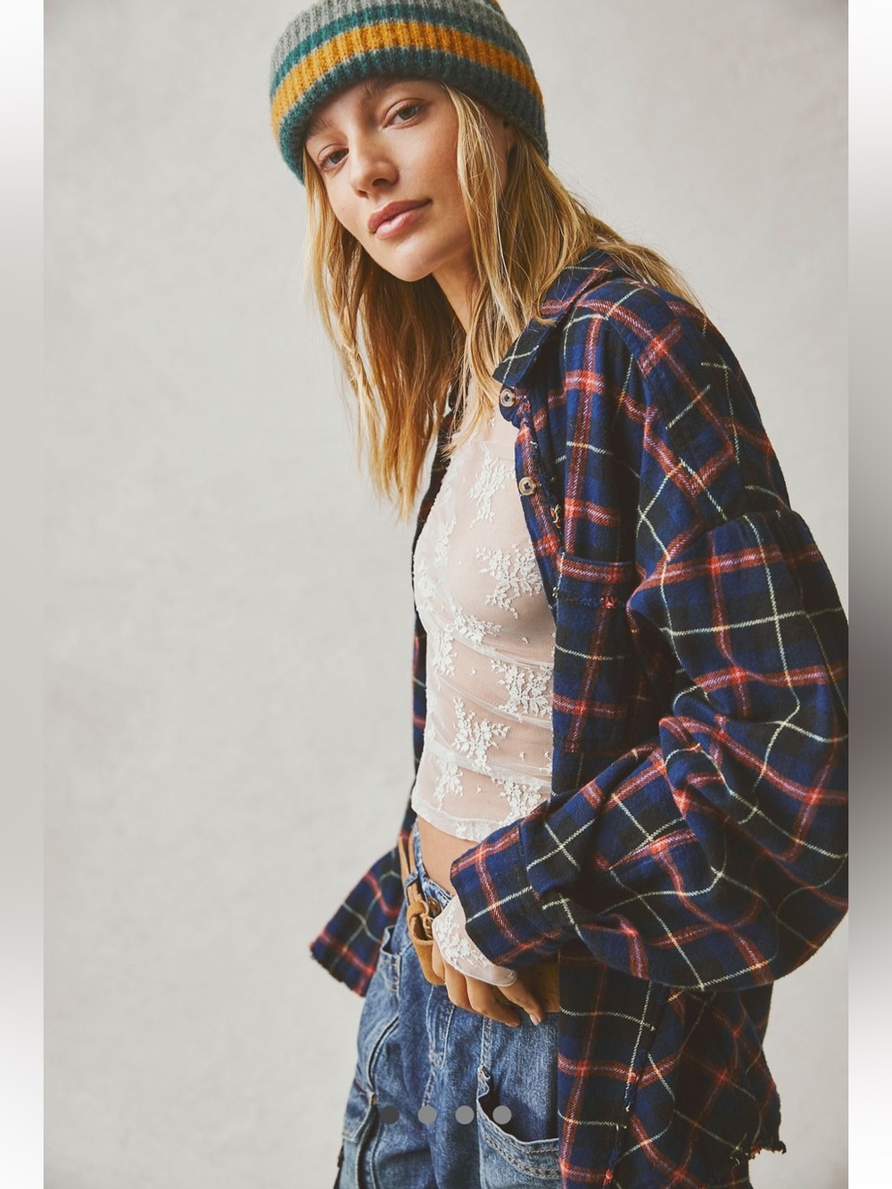 WE THE FREE HAPPY HOUR NAVY PLAID SHIRT | LARGE